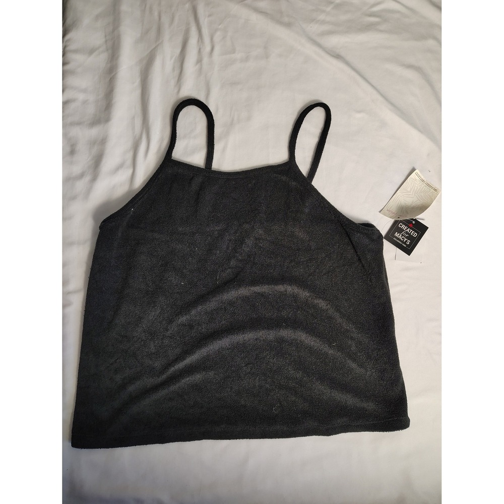 Miken Womens Black Terry Cloth Camisole Top‎ Square Neck Tank Medium 12079L115